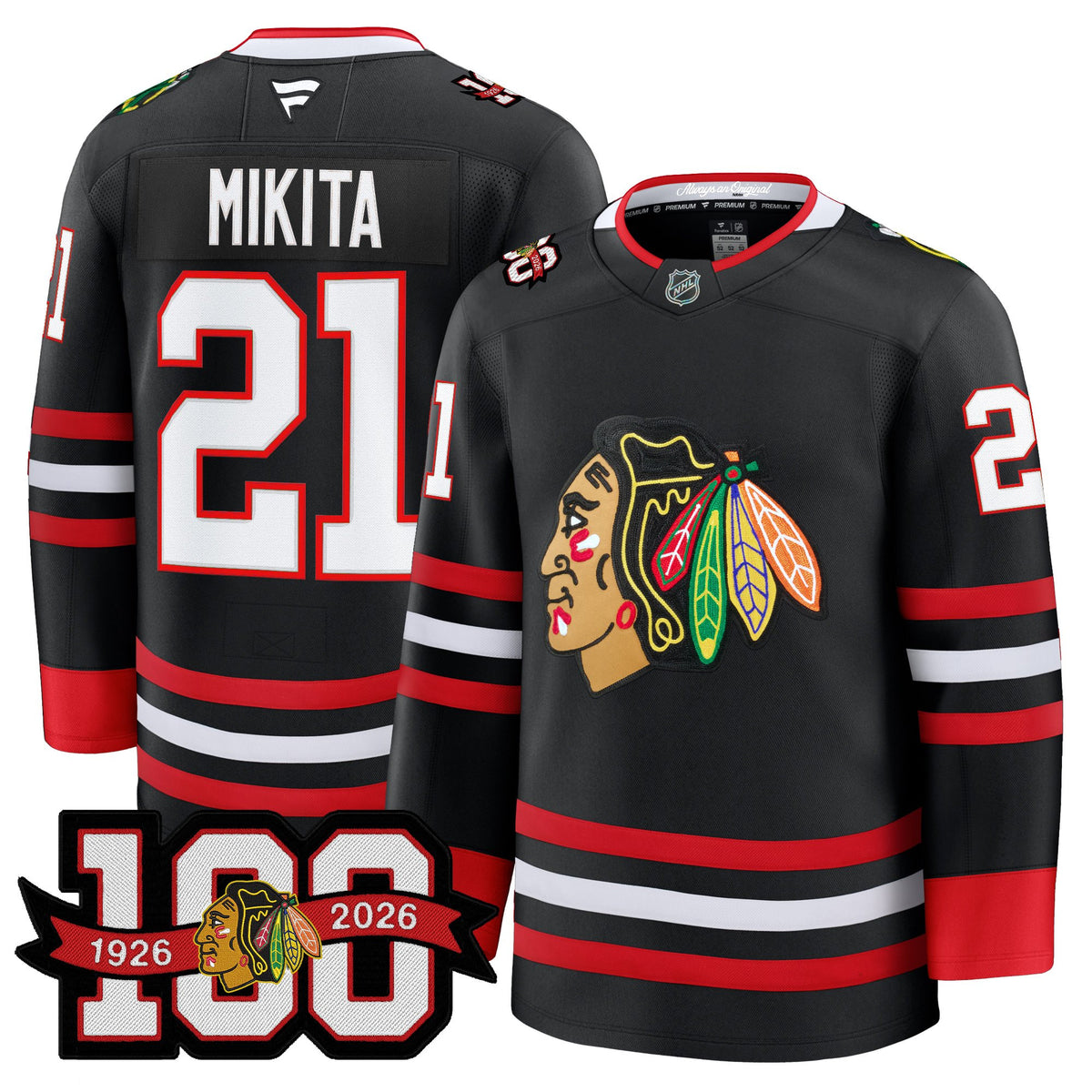 Men's Chicago Blackhawks 2025/26 Premium Jersey - 100th Anniversary Patch -All Stitched