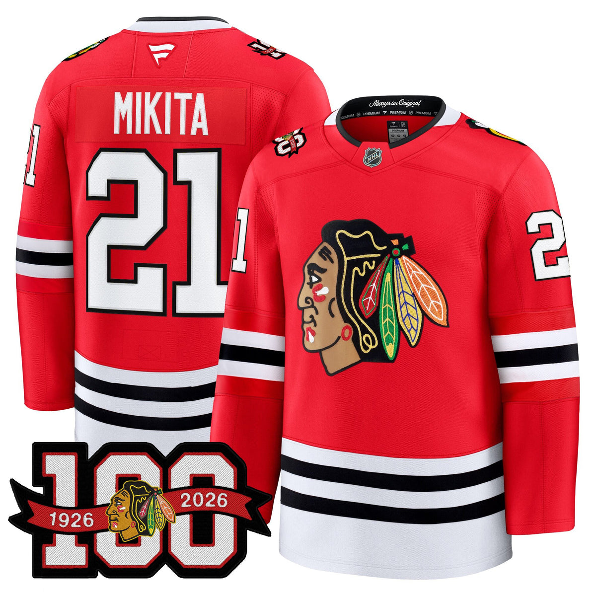 Men's Chicago Blackhawks 2025/26 Premium Jersey - 100th Anniversary Patch -All Stitched