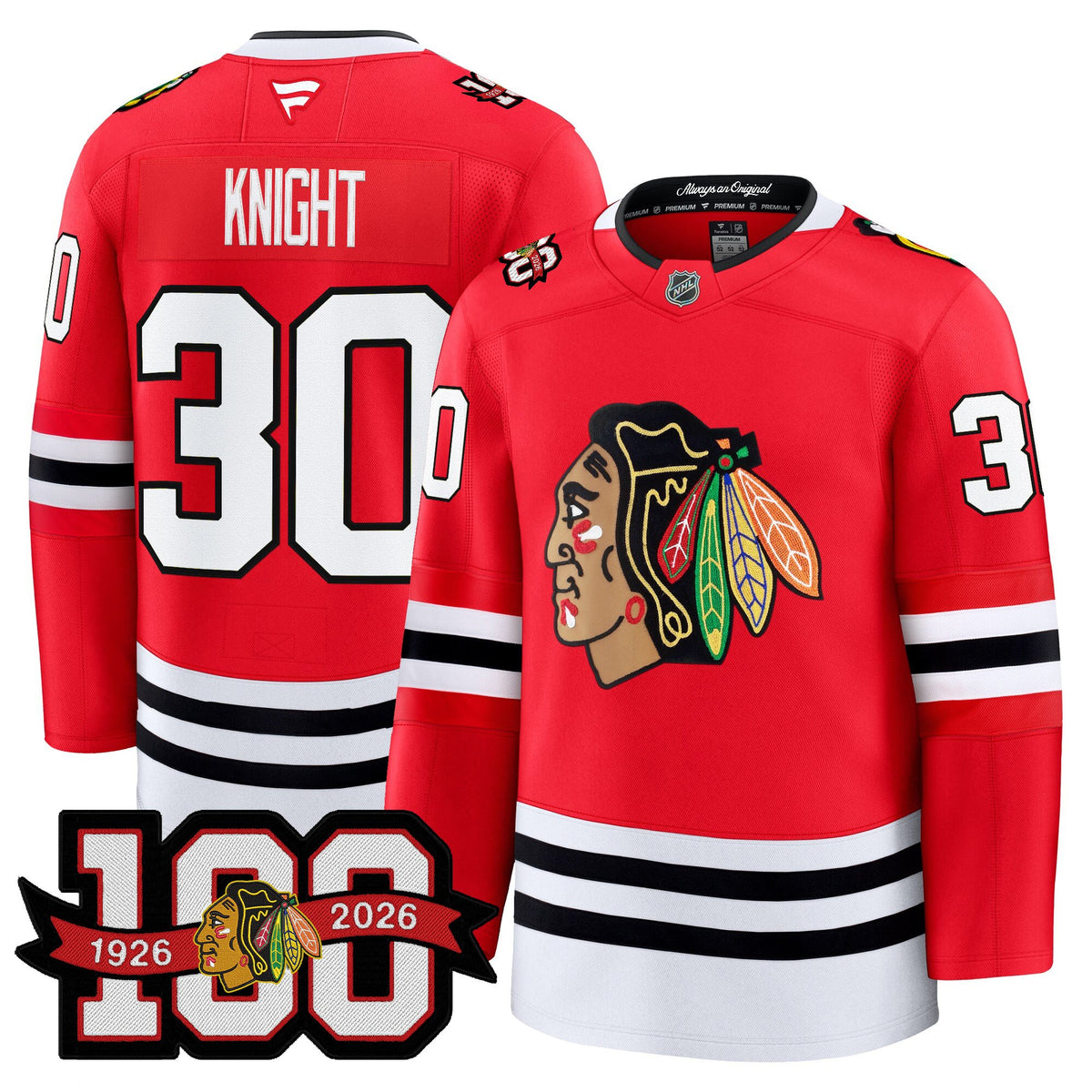 Men's Chicago Blackhawks 2025/26 Premium Jersey - 100th Anniversary Patch -All Stitched