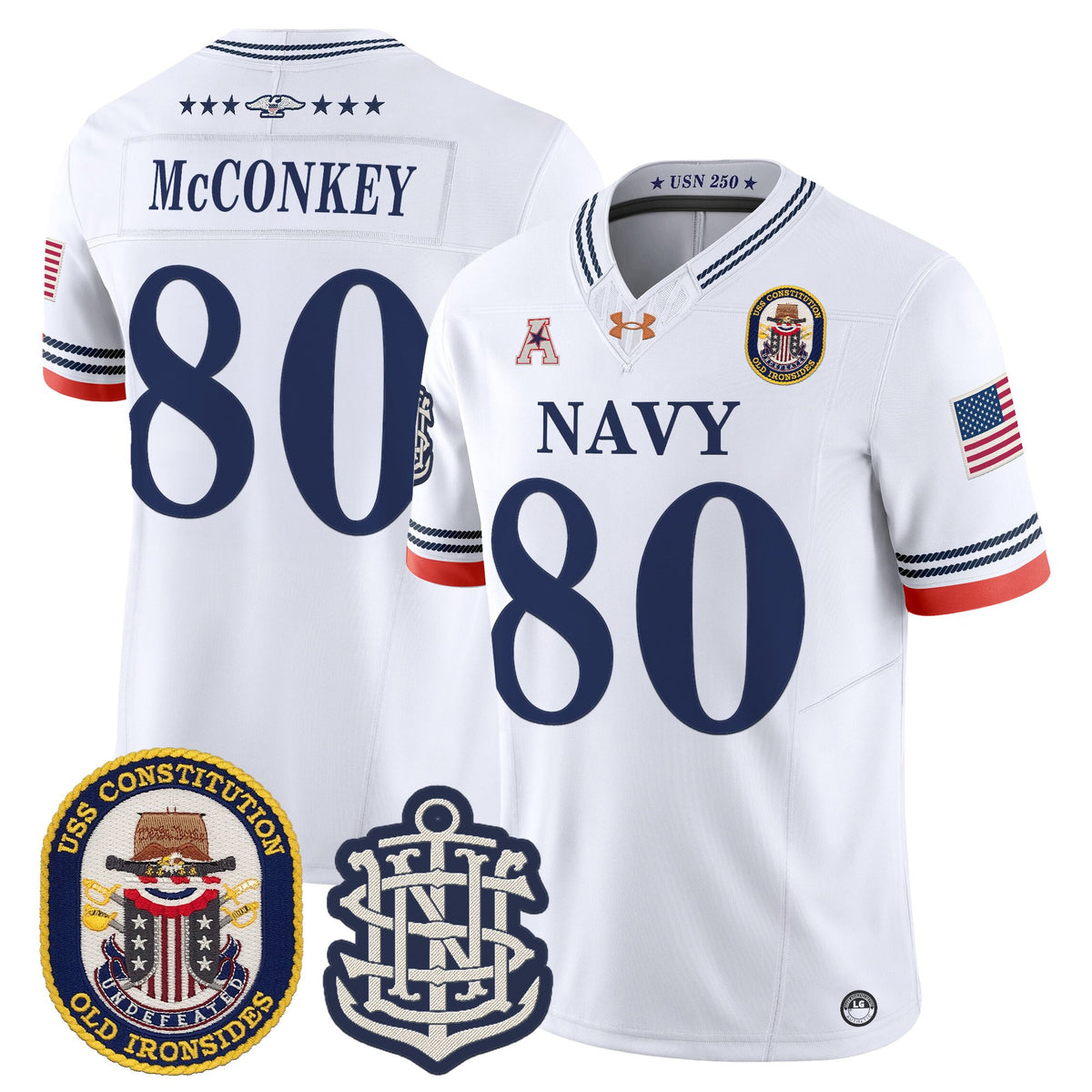 Men's Navy Midshipmen 250th Anniversary Vapor Limited Jersey - USS Constitution Patch - Stitched