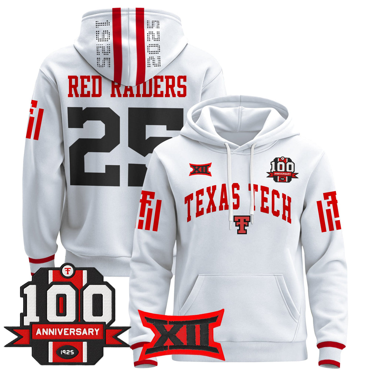 Men's Texas Tech Red Raiders 2025 Premium Pullover Hoodie - 100th Anniversary Patch - All Stitched