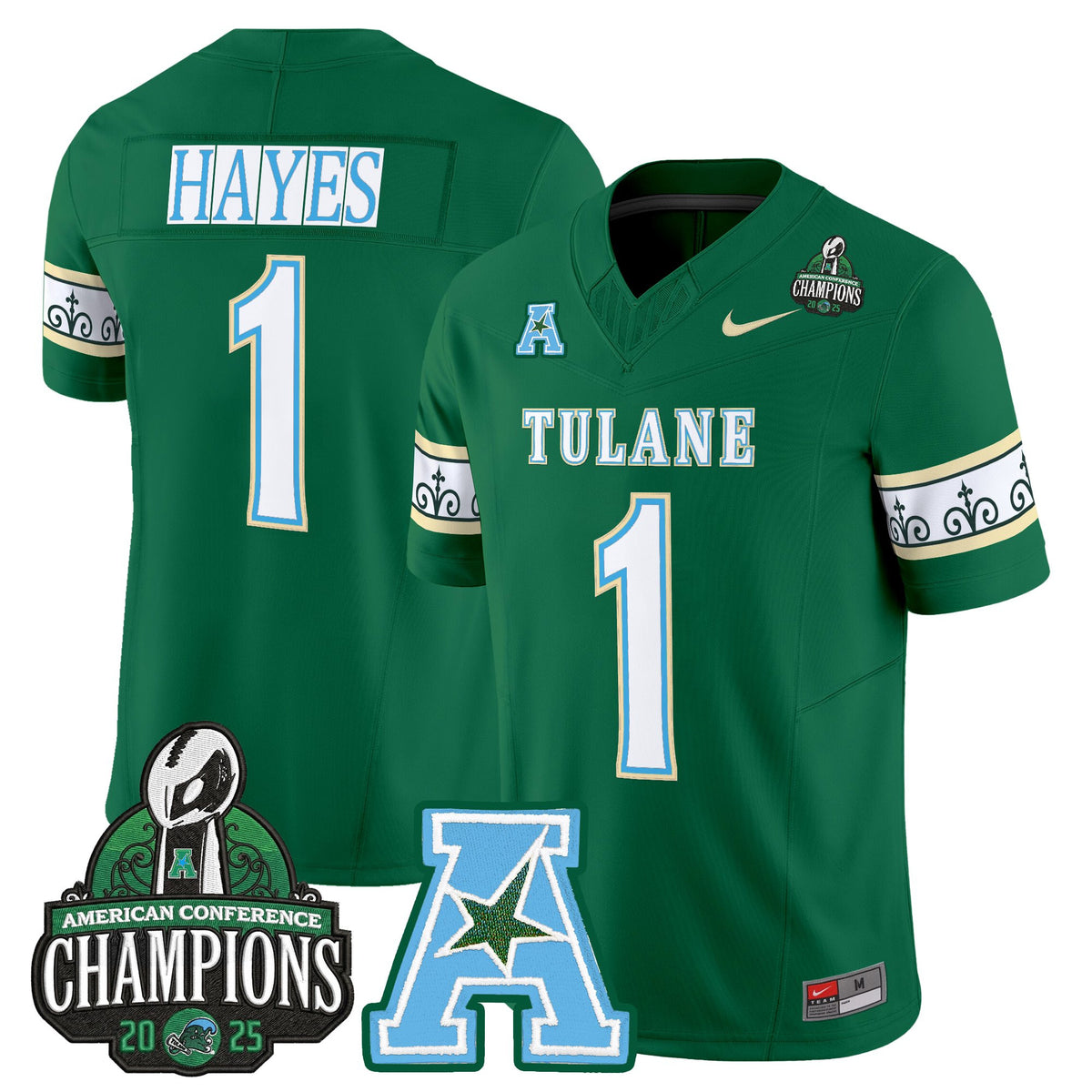 Men's Tulane Green Wave 'City Edition' Vapor Limited Jersey - 2025 AAC Champions Patch - All Stitched