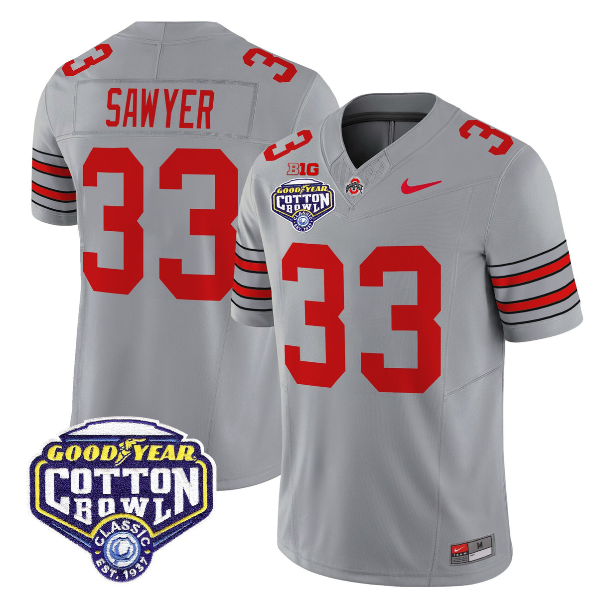 Men's Ohio State Buckeyes 'Heritage Stripe' Vapor Limited Jersey - 2025 Cotton Bowl Patch - All Stitched