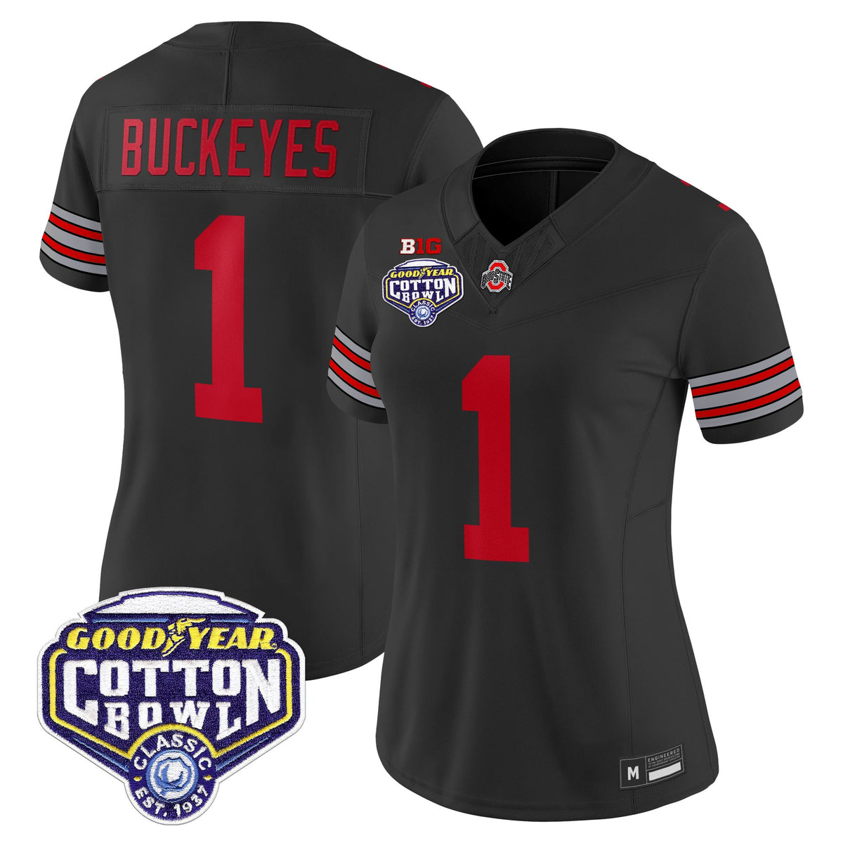 Women's Ohio State Buckeyes 'Heritage Stripe' Vapor Limited Jersey - 2025 Cotton Bowl Patch - All Stitched
