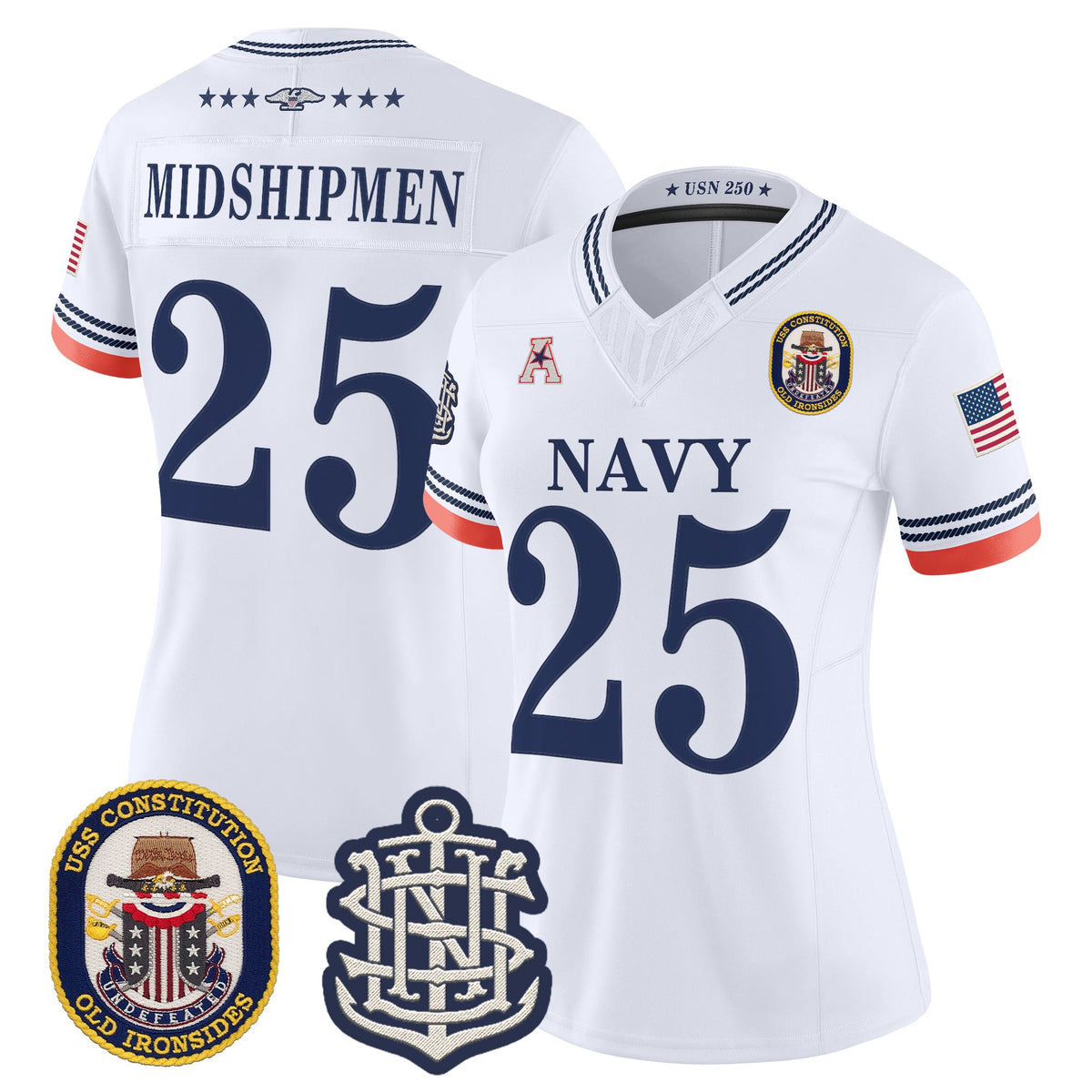 Women's Navy Midshipmen 250th Anniversary Vapor Limited Jersey - USS Constitution Patch - Stitched