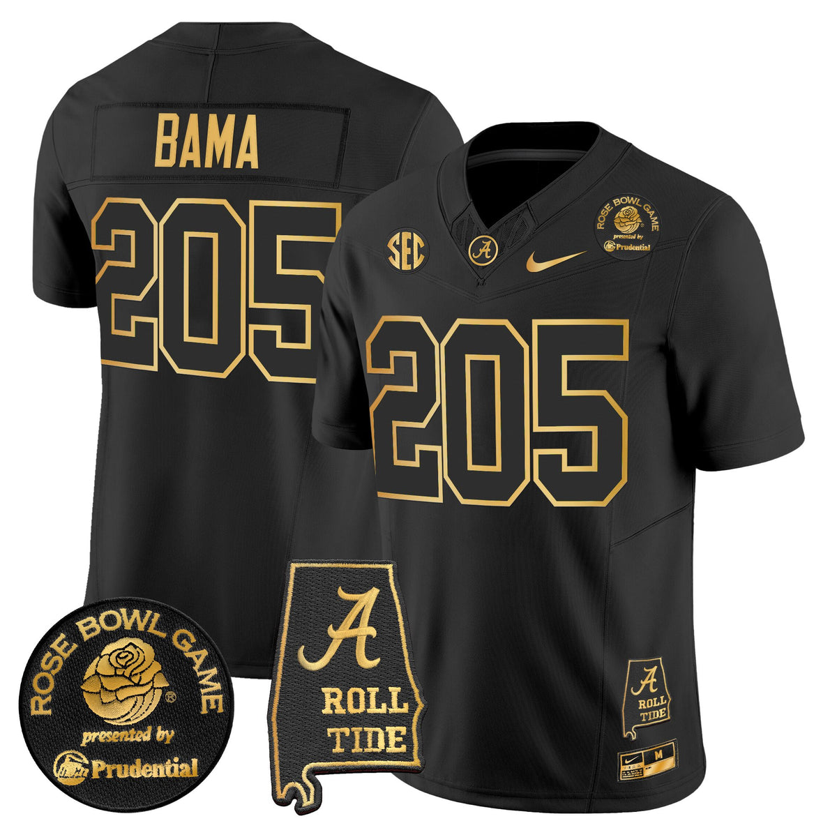 Men's Alabama Crimson Tide 2025 Rose Bowl Gold Vapor Limited Jersey - Alabama Map - All Stitched
