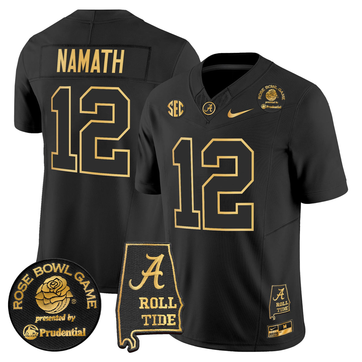Men's Alabama Crimson Tide 2025 Rose Bowl Gold Vapor Limited Jersey - Alabama Map - All Stitched