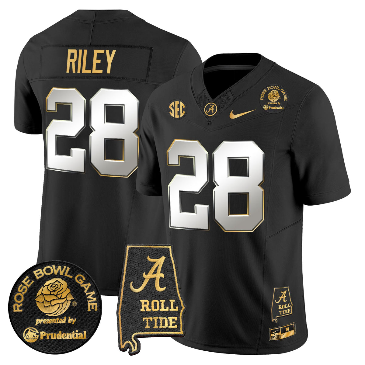 Men's Alabama Crimson Tide 2025 Rose Bowl Gold Vapor Limited Jersey - Alabama Map - All Stitched