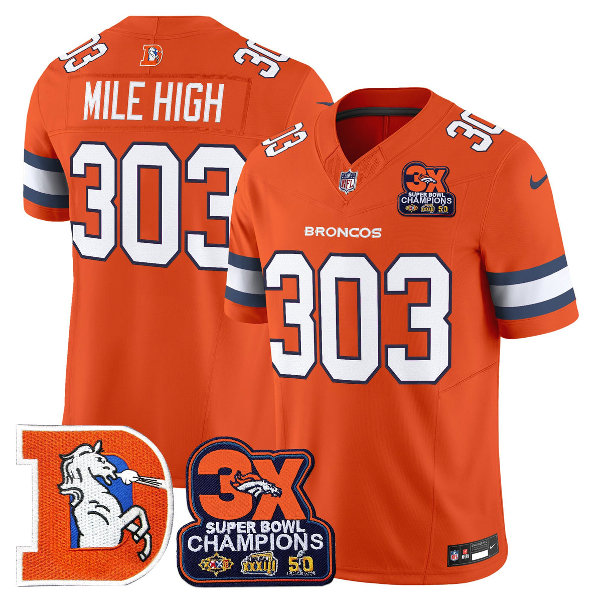 Men's Denver Broncos Throwback Vapor Limited Jersey - 3-Time Champions Patch - All Stitched