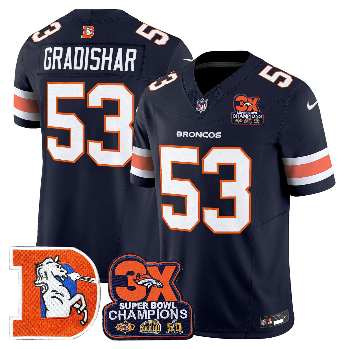 Men's Denver Broncos Throwback Vapor Limited Jersey - 3-Time Champions Patch - All Stitched
