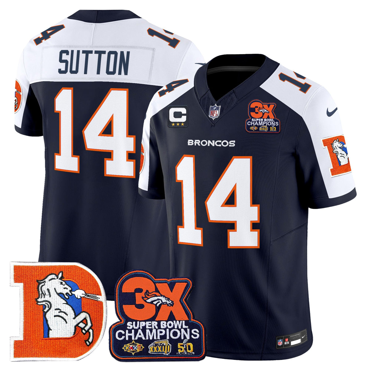 Men's Denver Broncos Throwback Vapor Limited Jersey - 3-Time Champions Patch - All Stitched