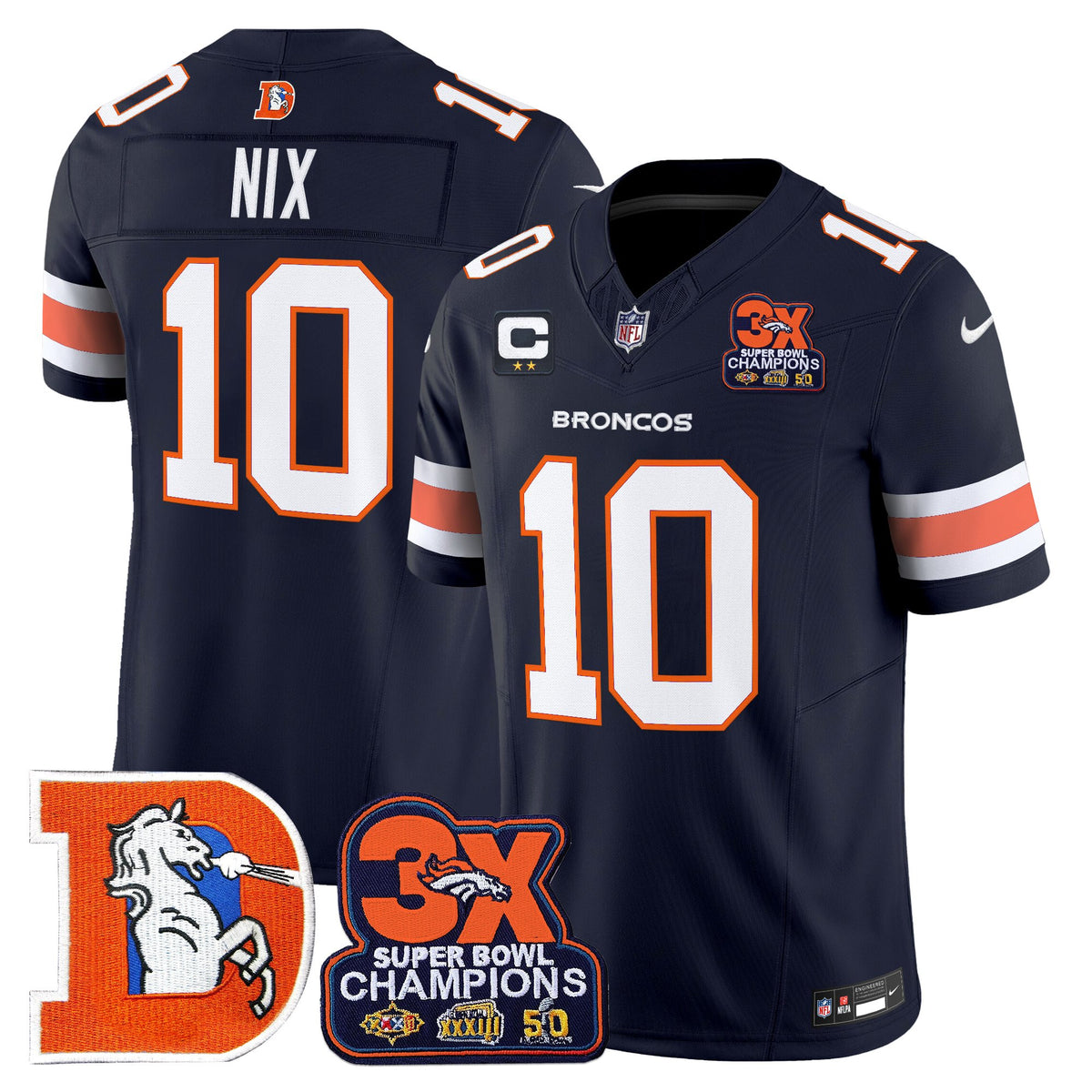 Men's Denver Broncos Throwback Vapor Limited Jersey - 3-Time Champions Patch - All Stitched