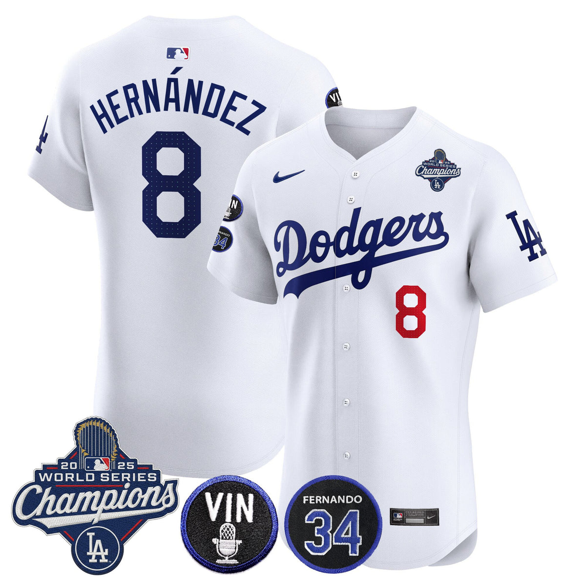 Men's Dodgers 2025 World Series Champions Vapor Premier Elite Jersey - Vin Scully & Fernando Patch - All Stitched