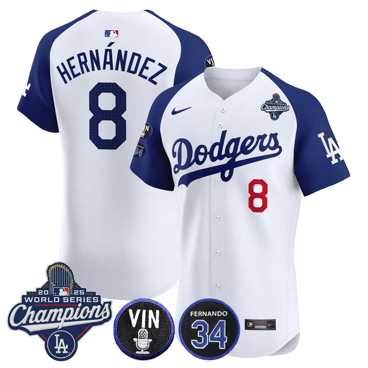 Men's Dodgers 2025 World Series Champions Vapor Premier Elite Jersey - Vin Scully & Fernando Patch - All Stitched
