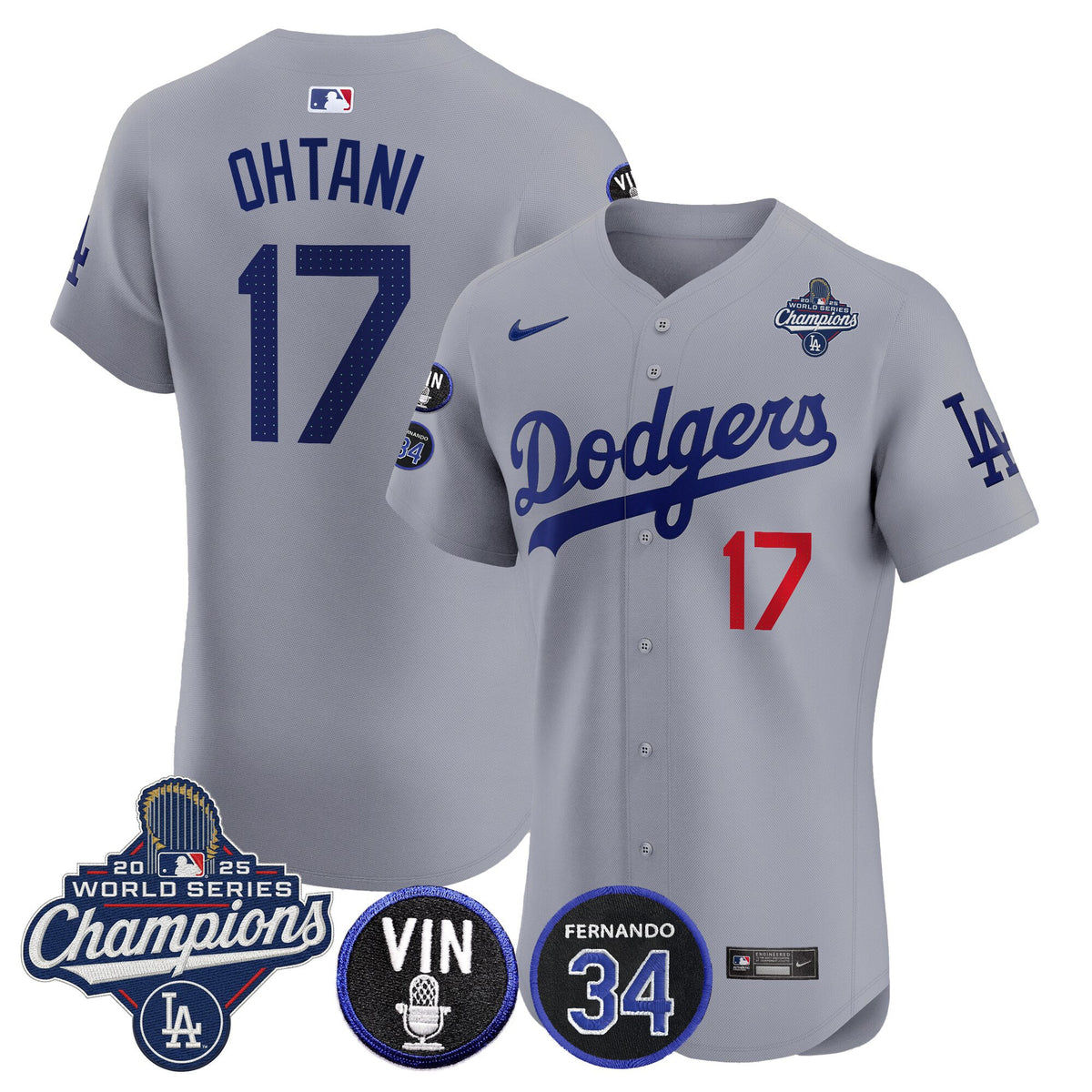 Men's Dodgers 2025 World Series Champions Vapor Premier Elite Jersey - Vin Scully & Fernando Patch - All Stitched