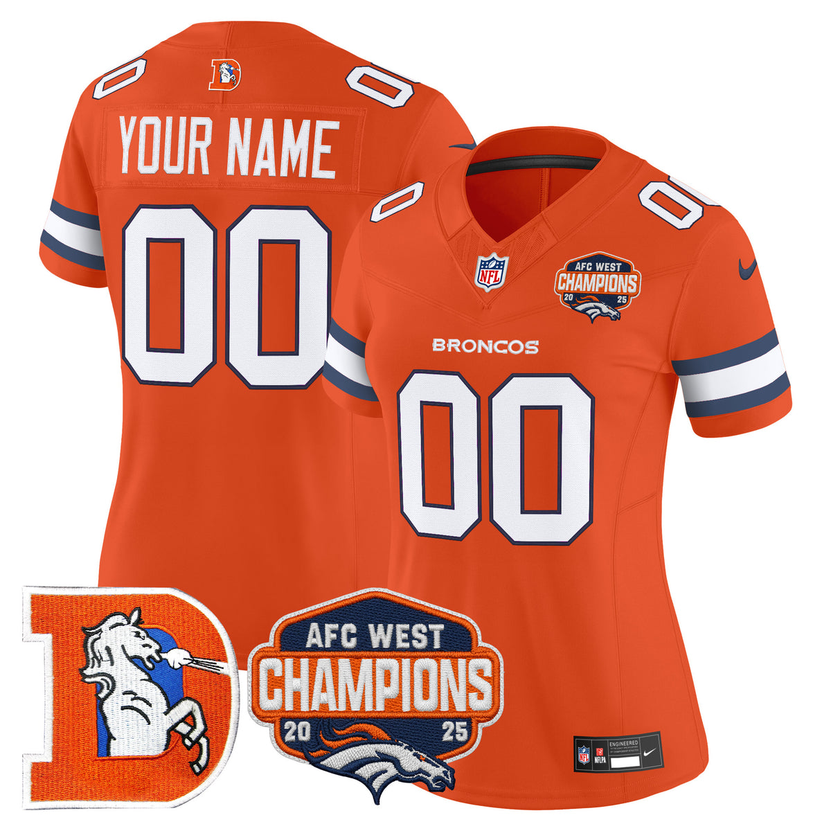Denver Broncos Throwback Vapor Limited Custom Jersey - 2025 AFC West Division Champions Patch - All Stitched