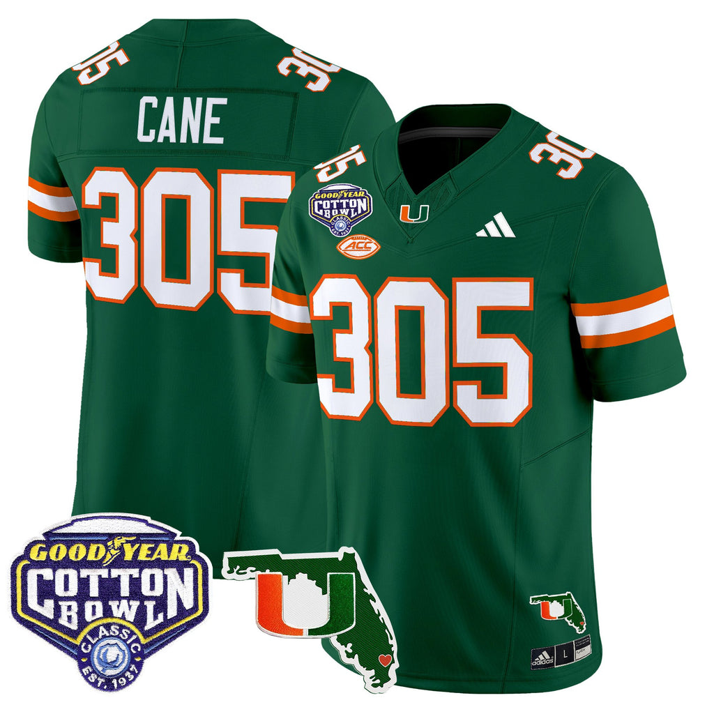 Men's Miami Hurricanes 2025 Cotton Bowl & Florida Patch Vapor Limited Jersey - All Stitched