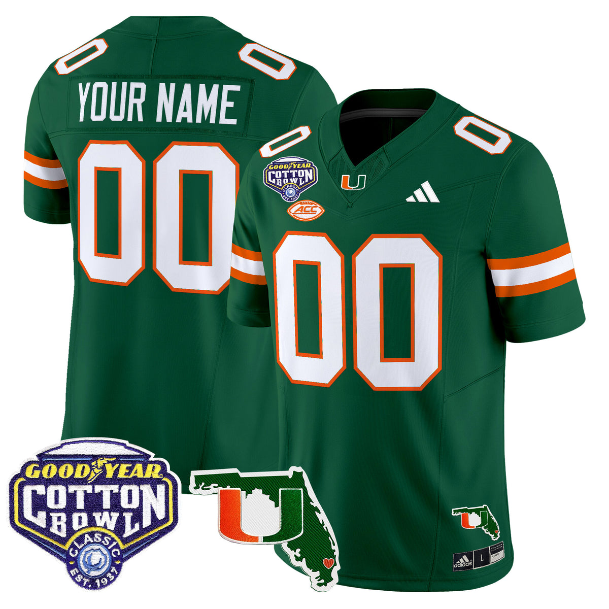 Miami Hurricanes 2025 Cotton Bowl & Florida Patch Vapor Limited Custom Jersey - All Stitched