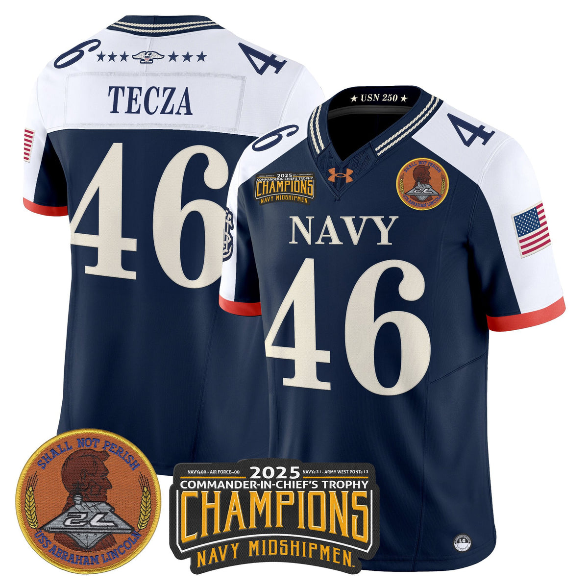 Men's Navy Midshipmen 250th Anniversary Vapor Limited Jersey - 2025 Commander-In-Chief's Trophy Champions Patch - Stitched