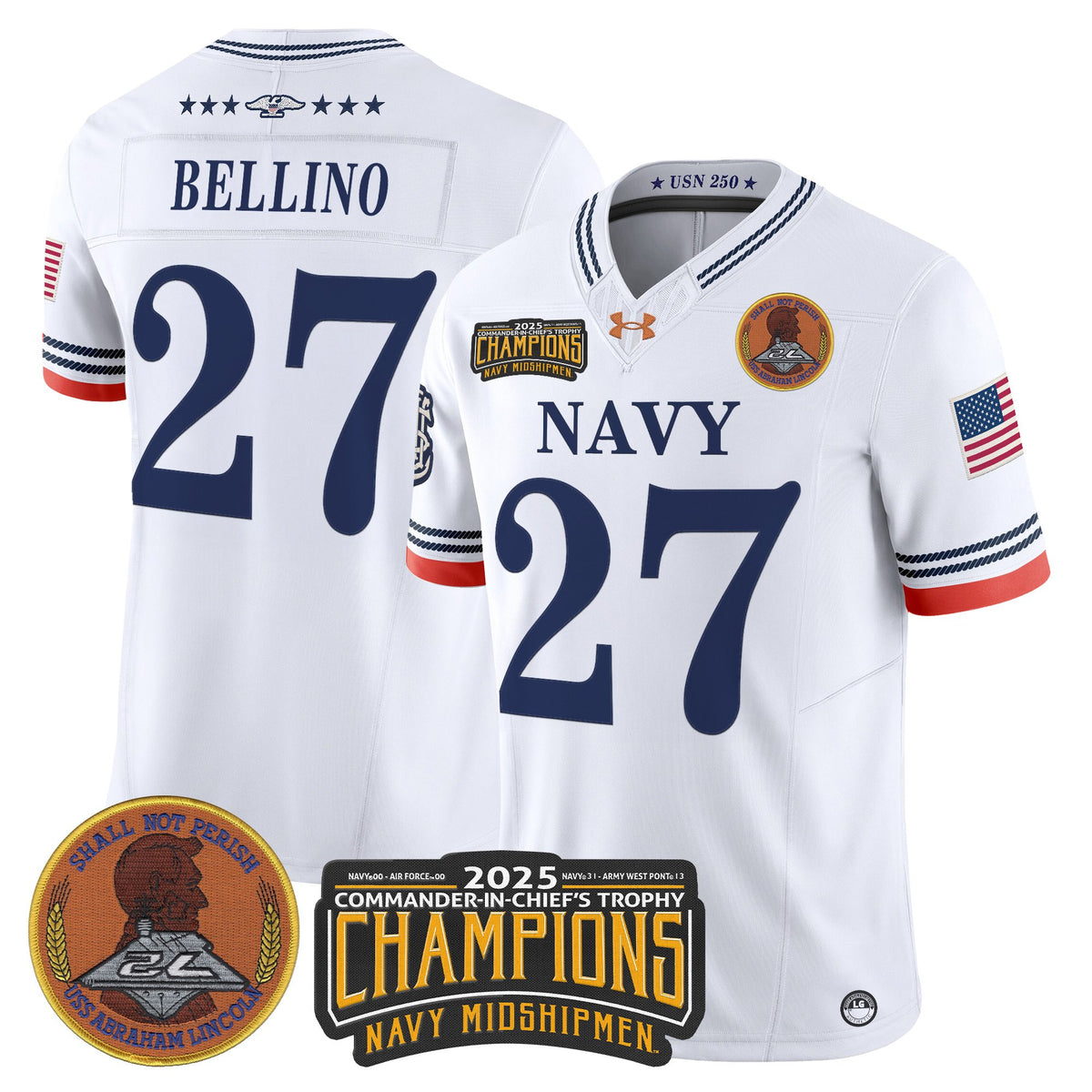 Men's Navy Midshipmen 250th Anniversary Vapor Limited Jersey - 2025 Commander-In-Chief's Trophy Champions Patch - Stitched