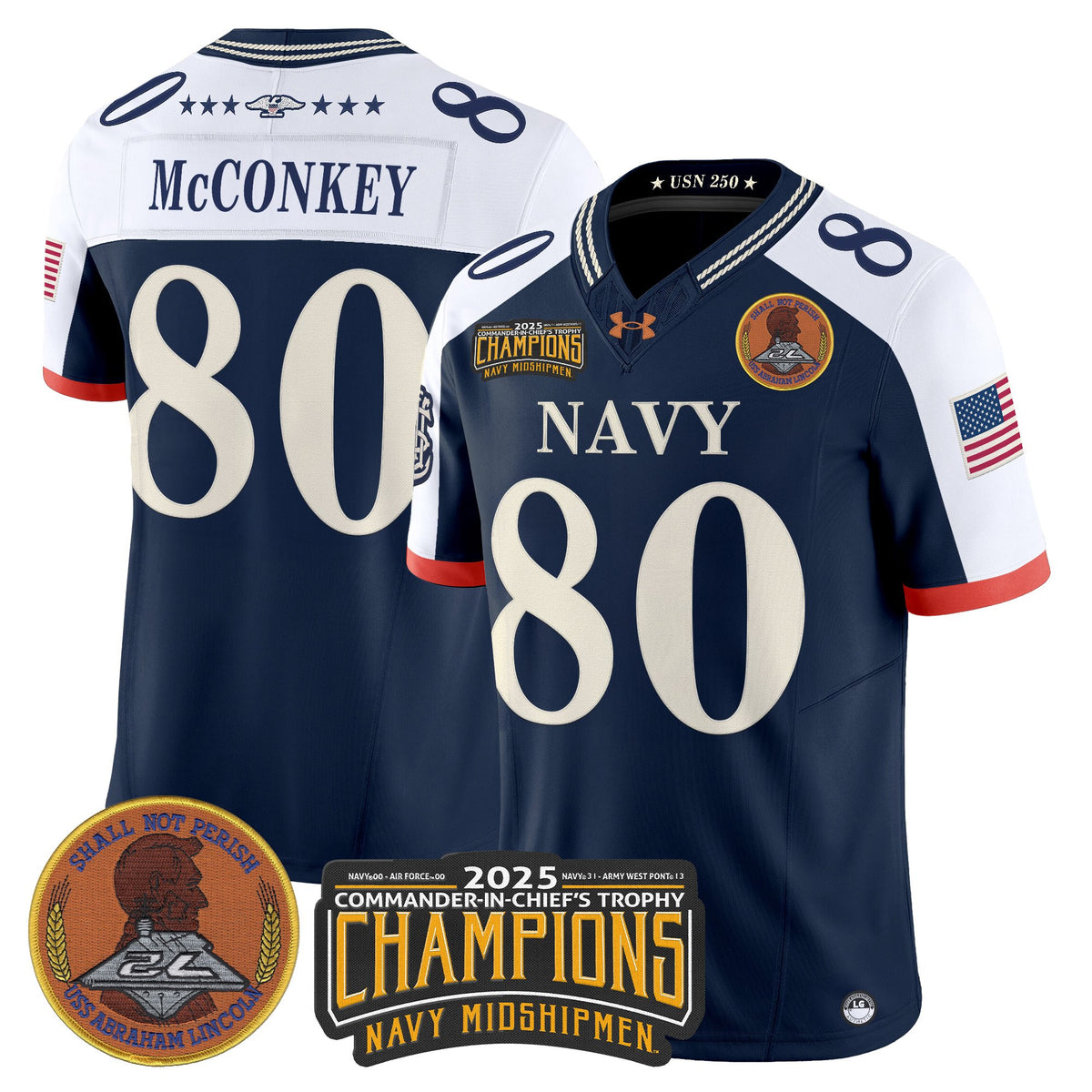 Men's Navy Midshipmen 250th Anniversary Vapor Limited Jersey - 2025 Commander-In-Chief's Trophy Champions Patch - Stitched