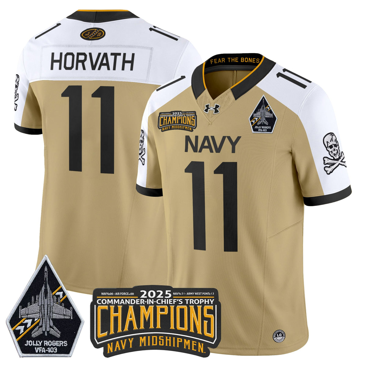 Men's Navy Midshipmen Jolly Rogers 2025 Commander-In-Chief's Trophy Champions Vapor Limited Jersey - All Stitched