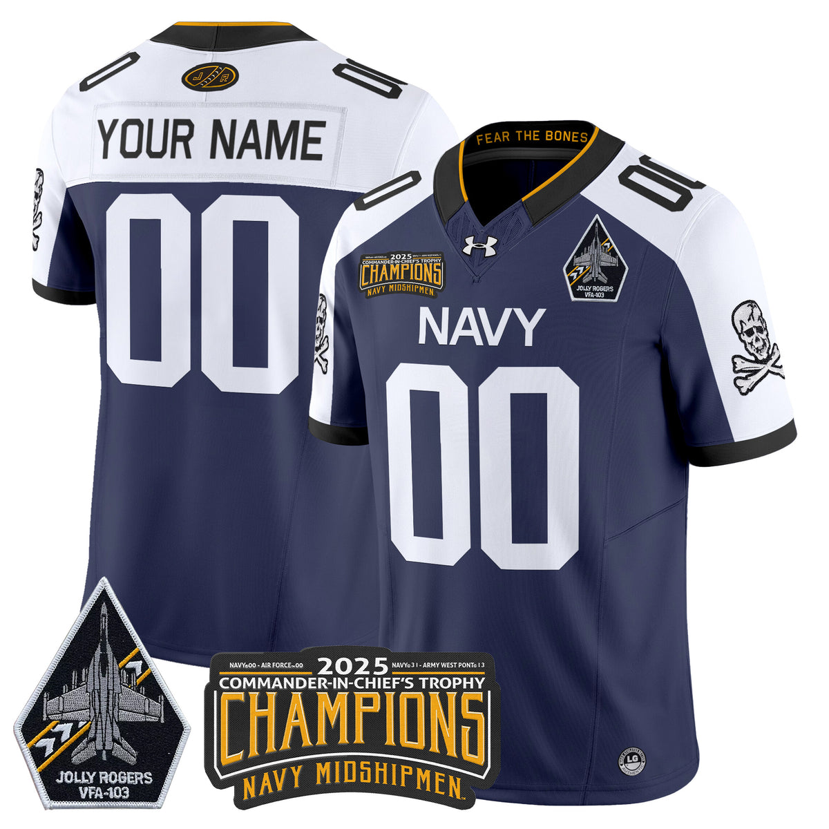 Navy Midshipmen Jolly Rogers 2025 Commander-In-Chief's Trophy Champions Vapor Limited Custom Jersey - All Stitched