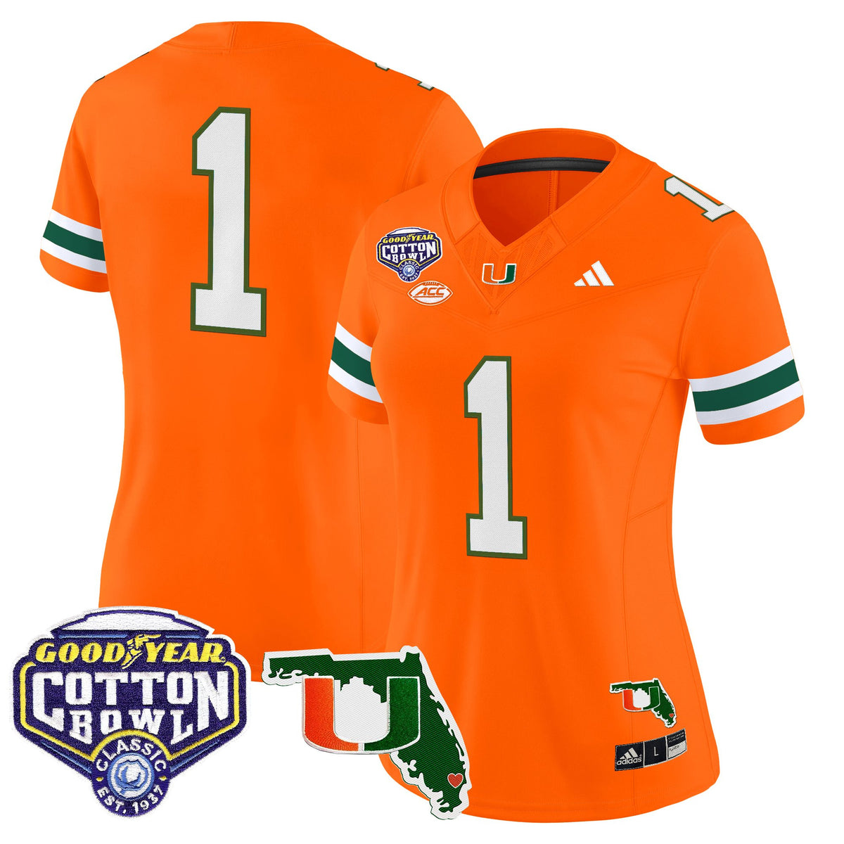 Women's Miami Hurricanes 2025 Cotton Bowl & Florida Patch Vapor Limited Jersey - All Stitched