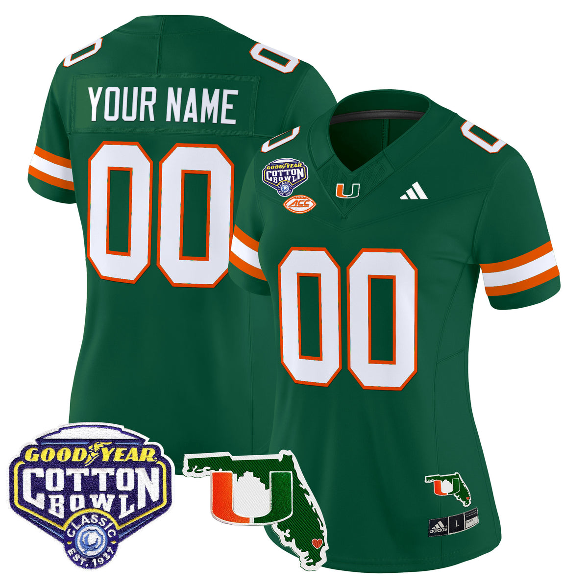 Miami Hurricanes 2025 Cotton Bowl & Florida Patch Vapor Limited Custom Jersey - All Stitched