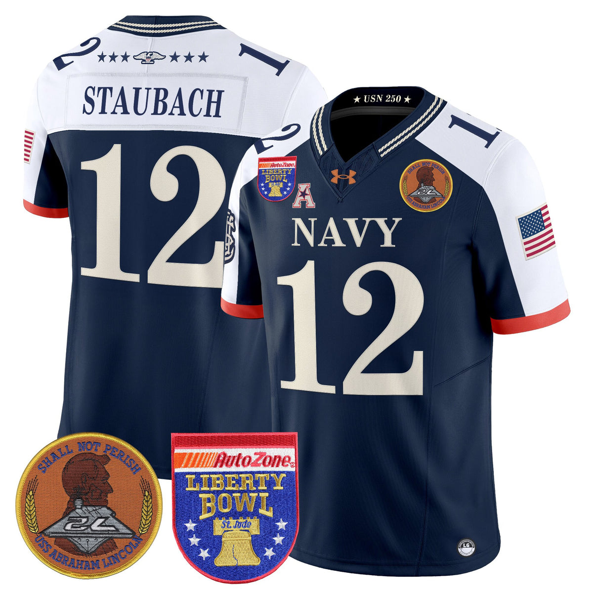 Men's Navy Midshipmen 250th Anniversary Vapor Limited Jersey - 2026 Liberty Bowl Patch - Stitched