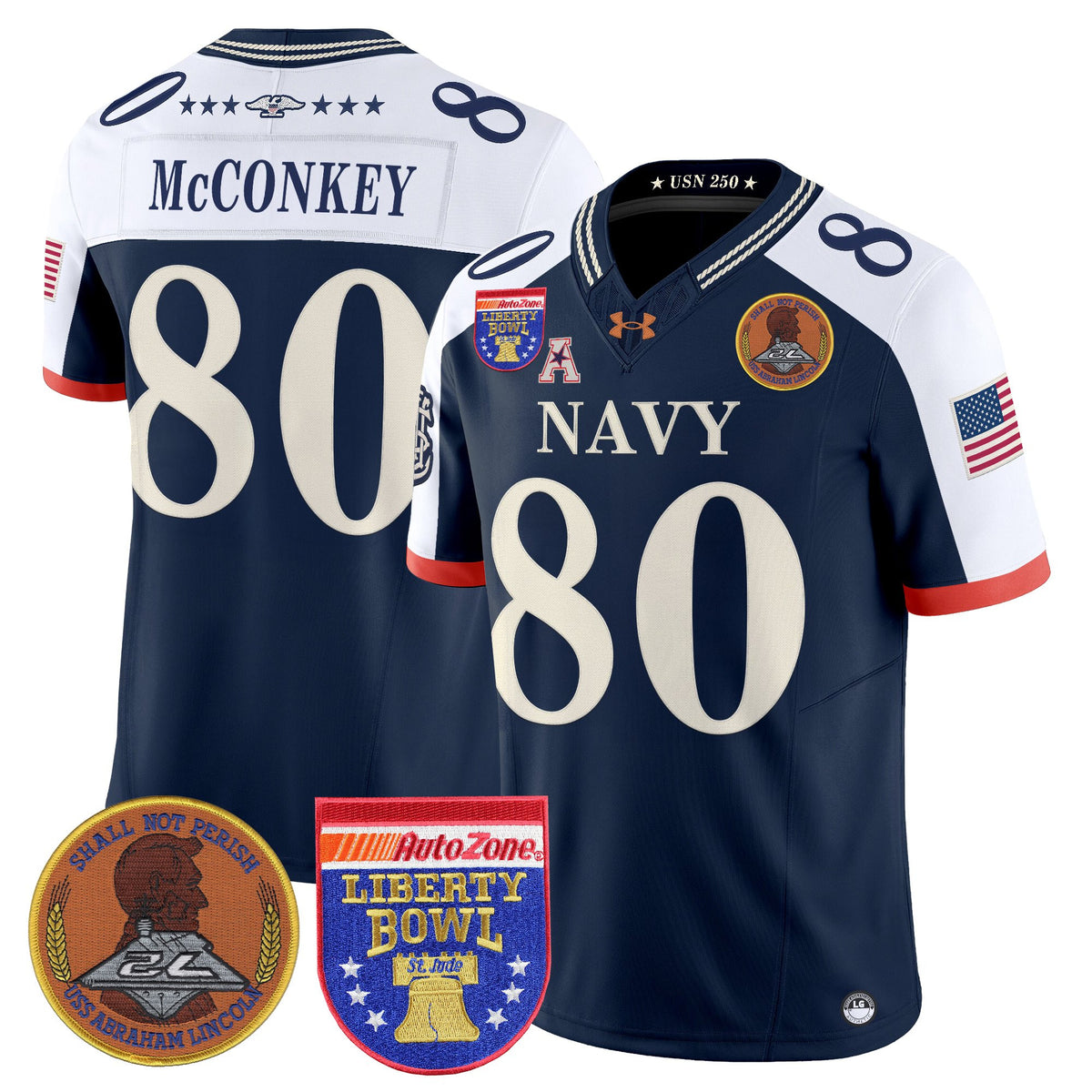 Men's Navy Midshipmen 250th Anniversary Vapor Limited Jersey - 2026 Liberty Bowl Patch - Stitched