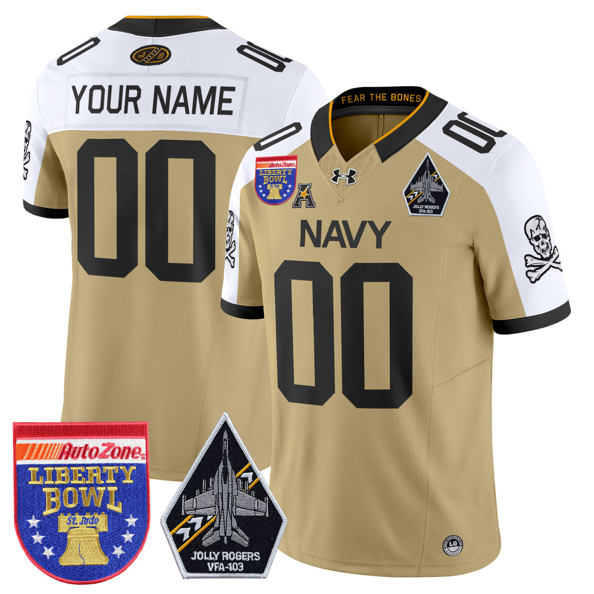Navy Midshipmen 'Jolly Rogers Edition' Vapor Limited Custom Jersey - 2026 Liberty Bowl Patch - All Stitched