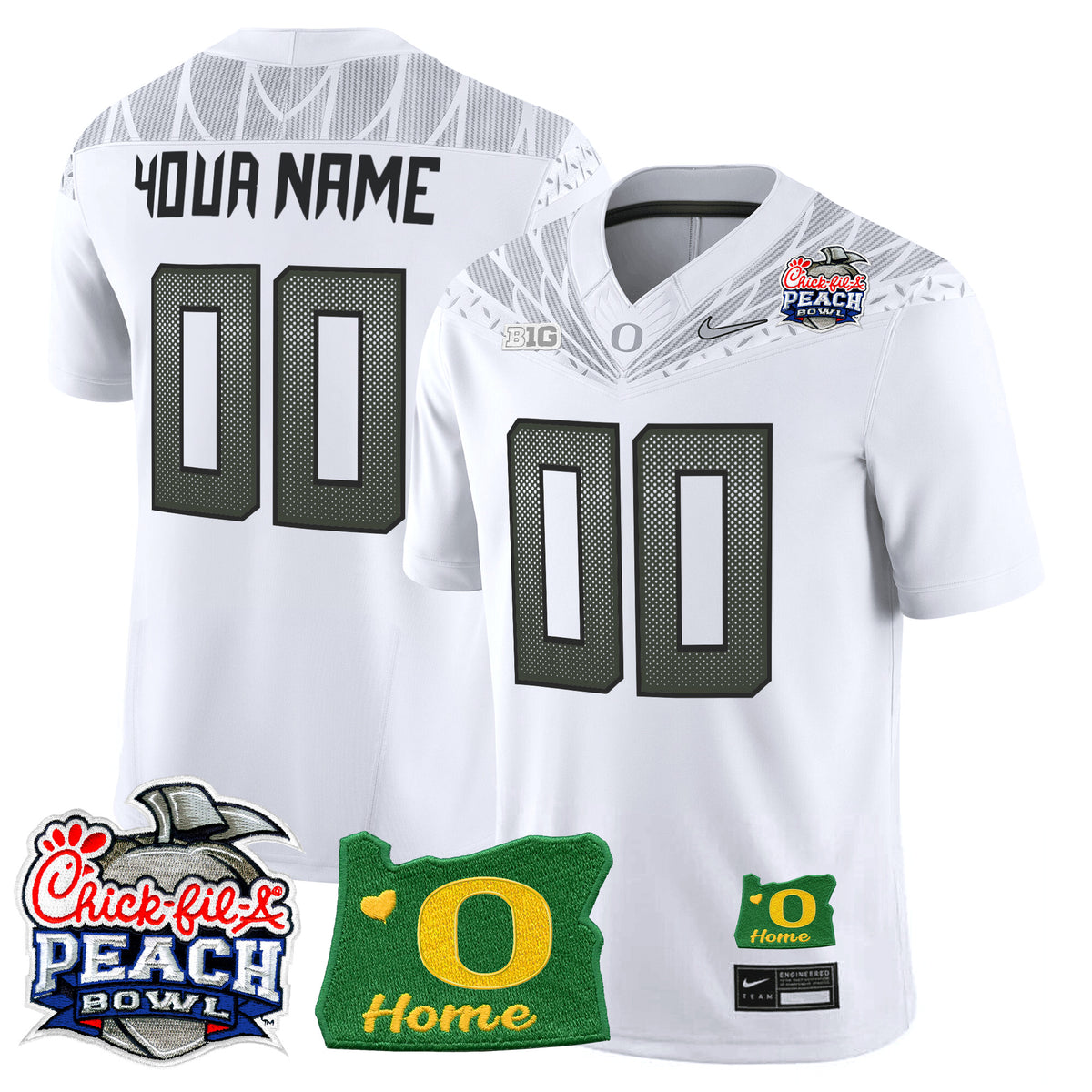 Oregon Ducks 2026 Peach Bowl & Oregon State Patch Vapor Limited Custom Jersey - All Stitched