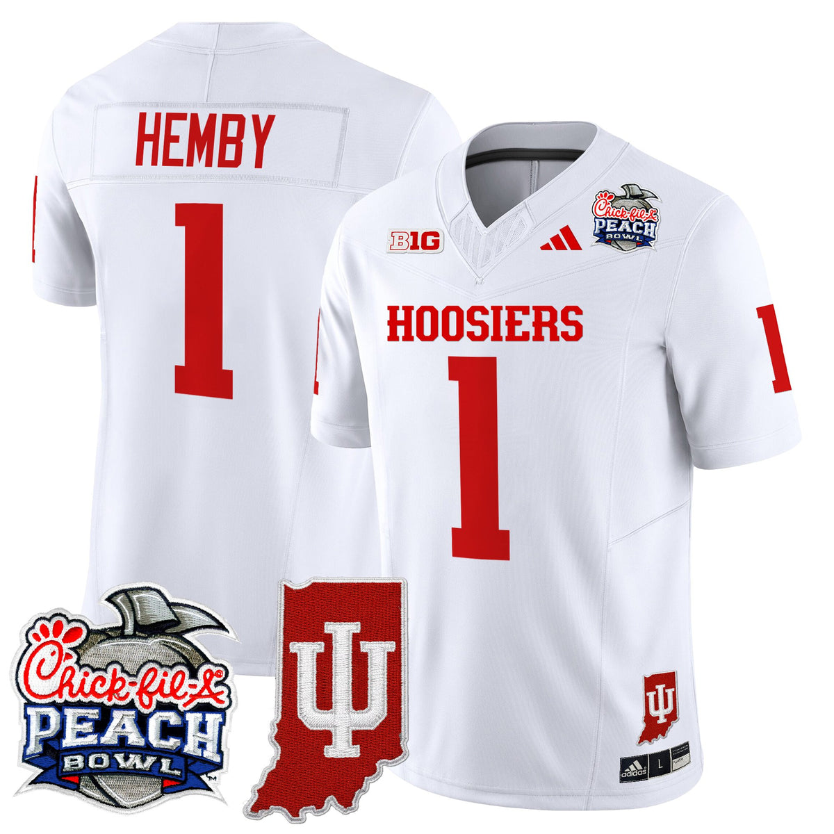 Men's Indiana Hoosiers 2026 Peach Bowl & Indiana State Patch Vapor Limited Jersey - All Stitched