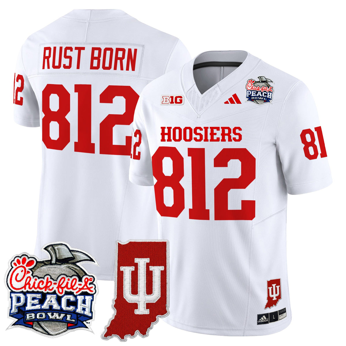 Men's Indiana Hoosiers 2026 Peach Bowl & Indiana State Patch Vapor Limited Jersey - All Stitched