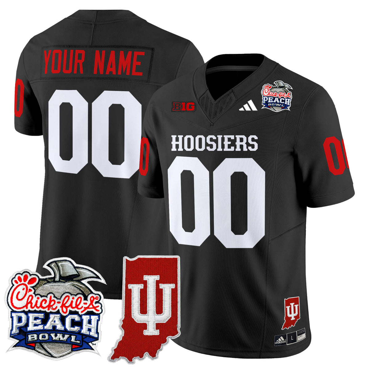 Indiana Hoosiers 2026 Peach Bowl & Indiana State Patch Vapor Limited Custom Jersey - All Stitched