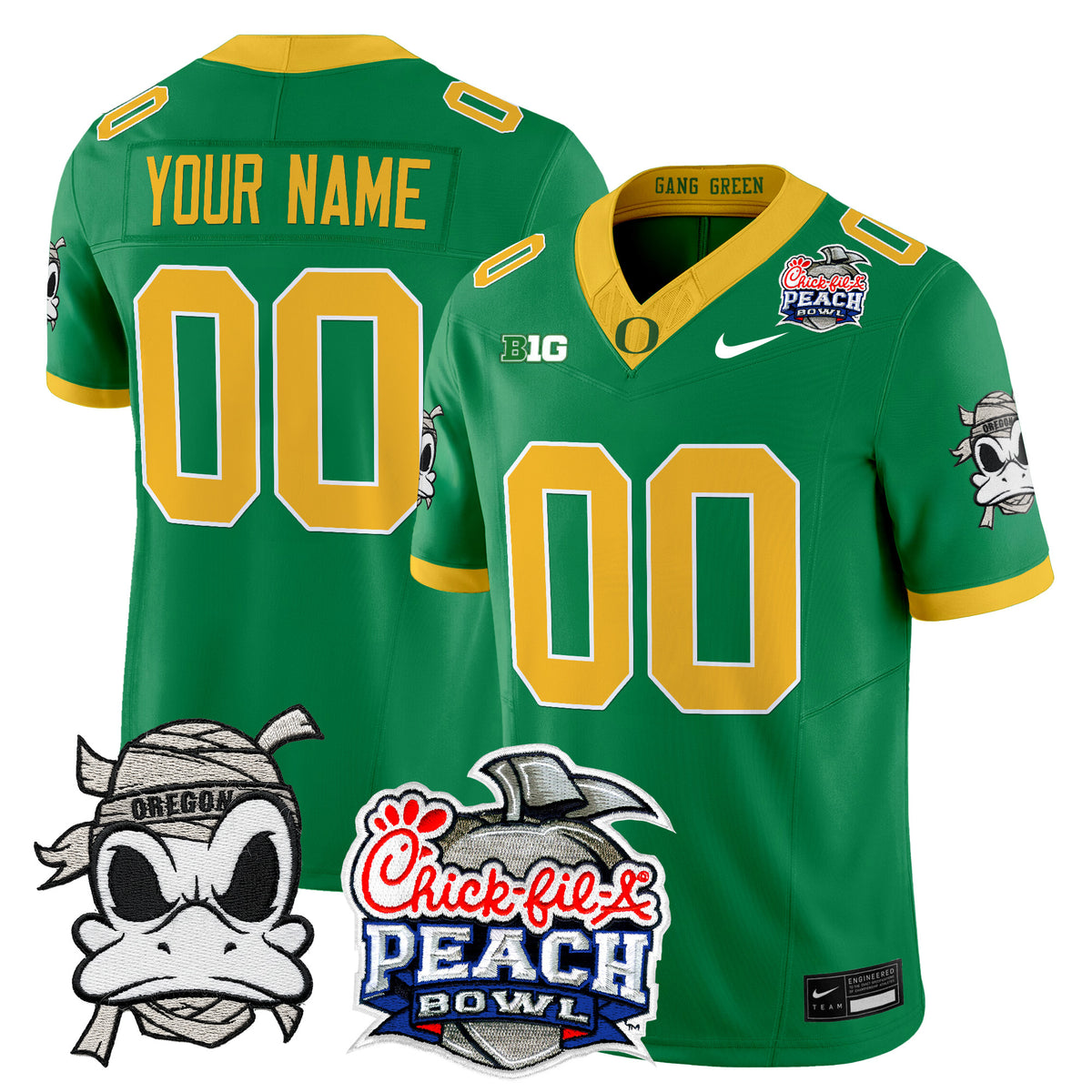 Oregon Ducks "Mummy Duck" Vapor Limited Custom Jersey - 2026 Peach Bowl Patch - All Stitched
