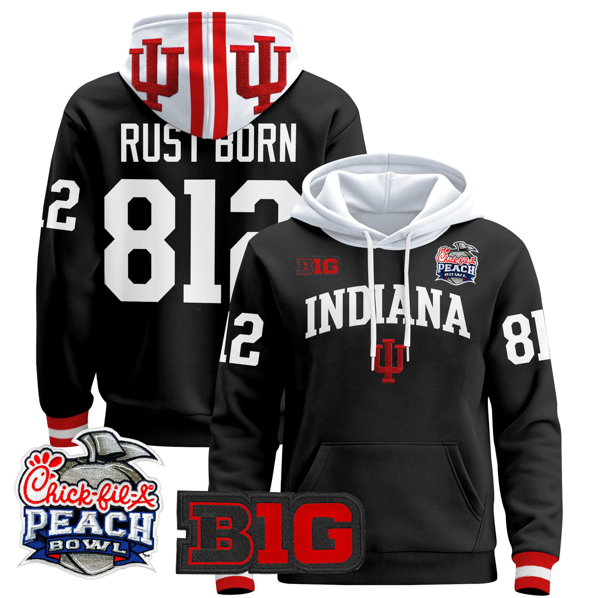 Men's Indiana Hoosiers 2026 Peach Bowl Premium Pullover Hoodie - All Stitched