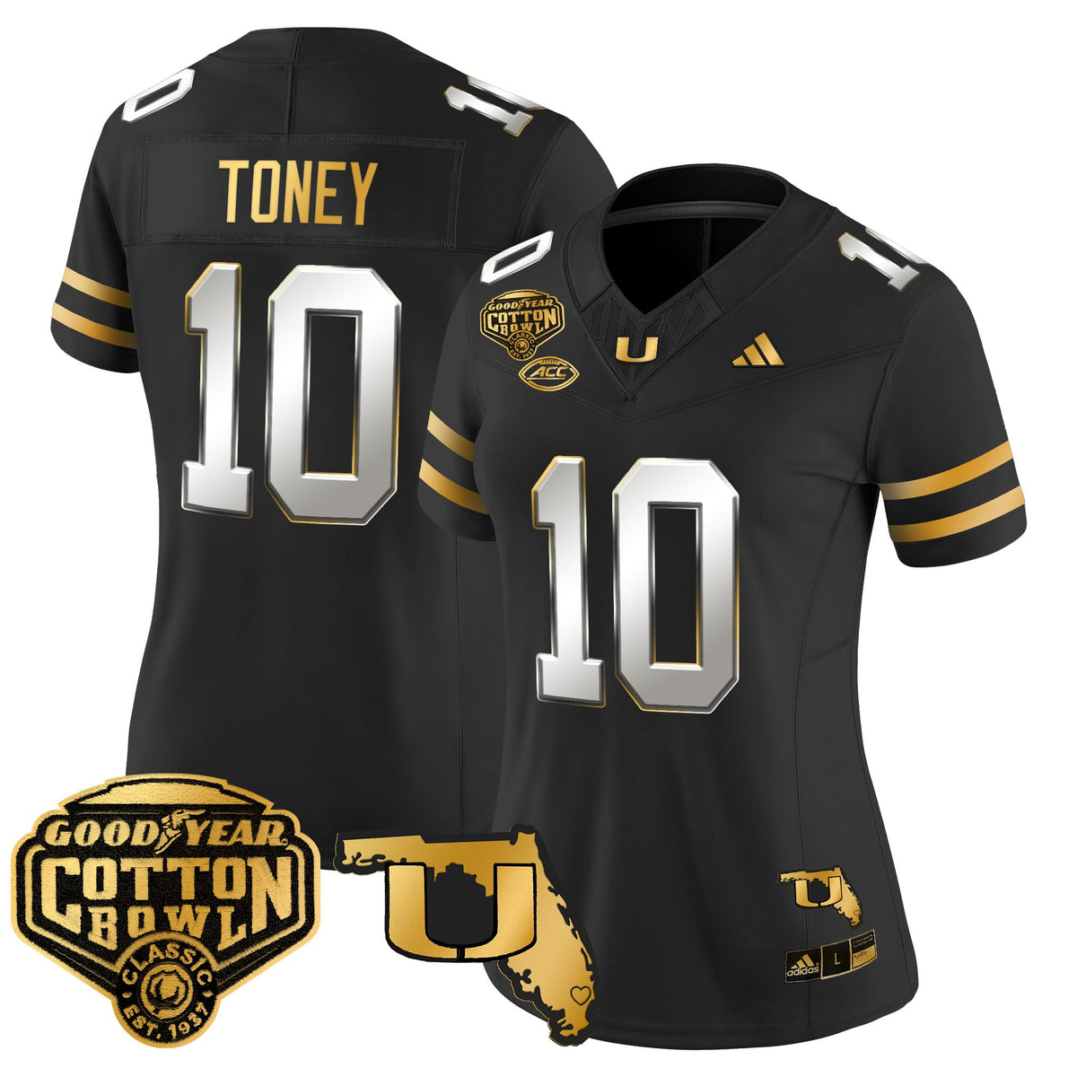 Women's Miami Hurricanes 2025/26 Cotton Bowl & Florida Patch Gold Vapor Limited Jersey - All Stitched
