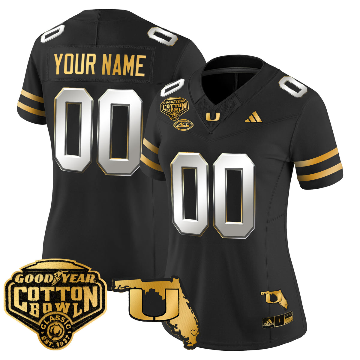Miami Hurricanes 2025/26 Cotton Bowl & Florida Patch Gold Vapor Limited Custom Jersey - All Stitched