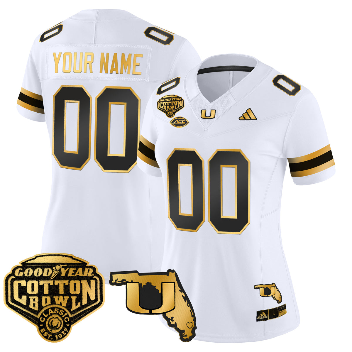 Miami Hurricanes 2025/26 Cotton Bowl & Florida Patch Gold Vapor Limited Custom Jersey - All Stitched