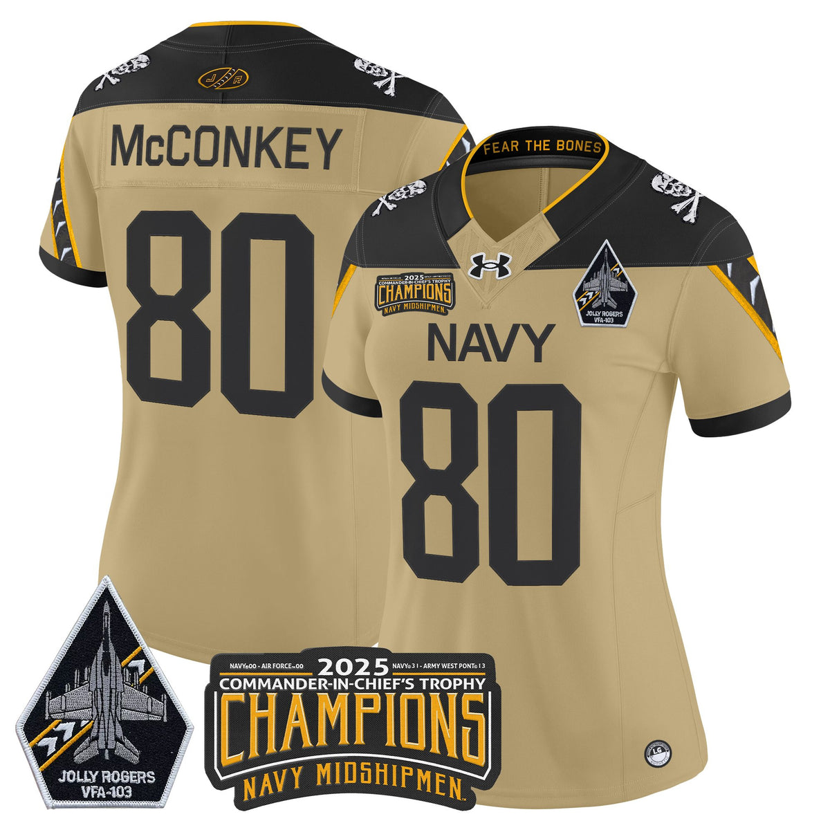 Women's Navy Midshipmen Jolly Rogers 2025 Commander-In-Chief's Trophy Champions Vapor Limited Jersey - All Stitched