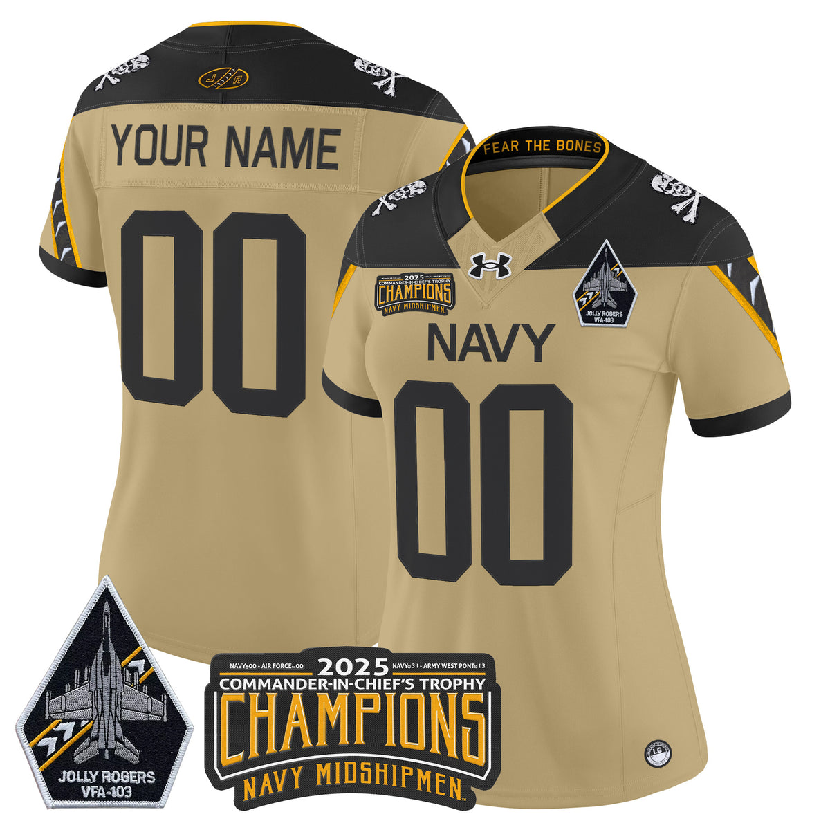Navy Midshipmen Jolly Rogers 2025 Commander-In-Chief's Trophy Champions Vapor Limited Custom Jersey - All Stitched