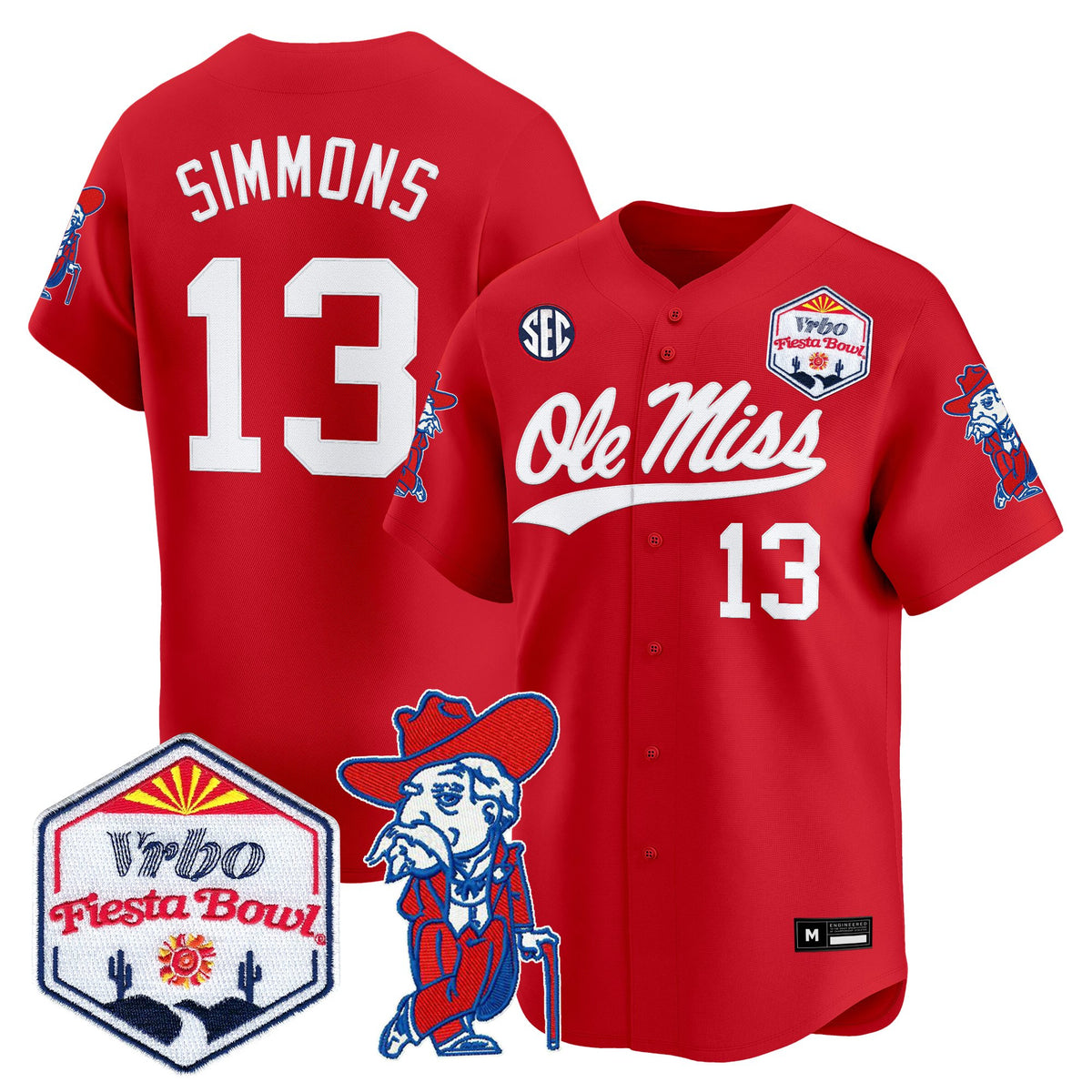 Men's Ole Miss Rebels 2026 The Fiesta Bowl Vapor Baseball Jersey - All Stitched