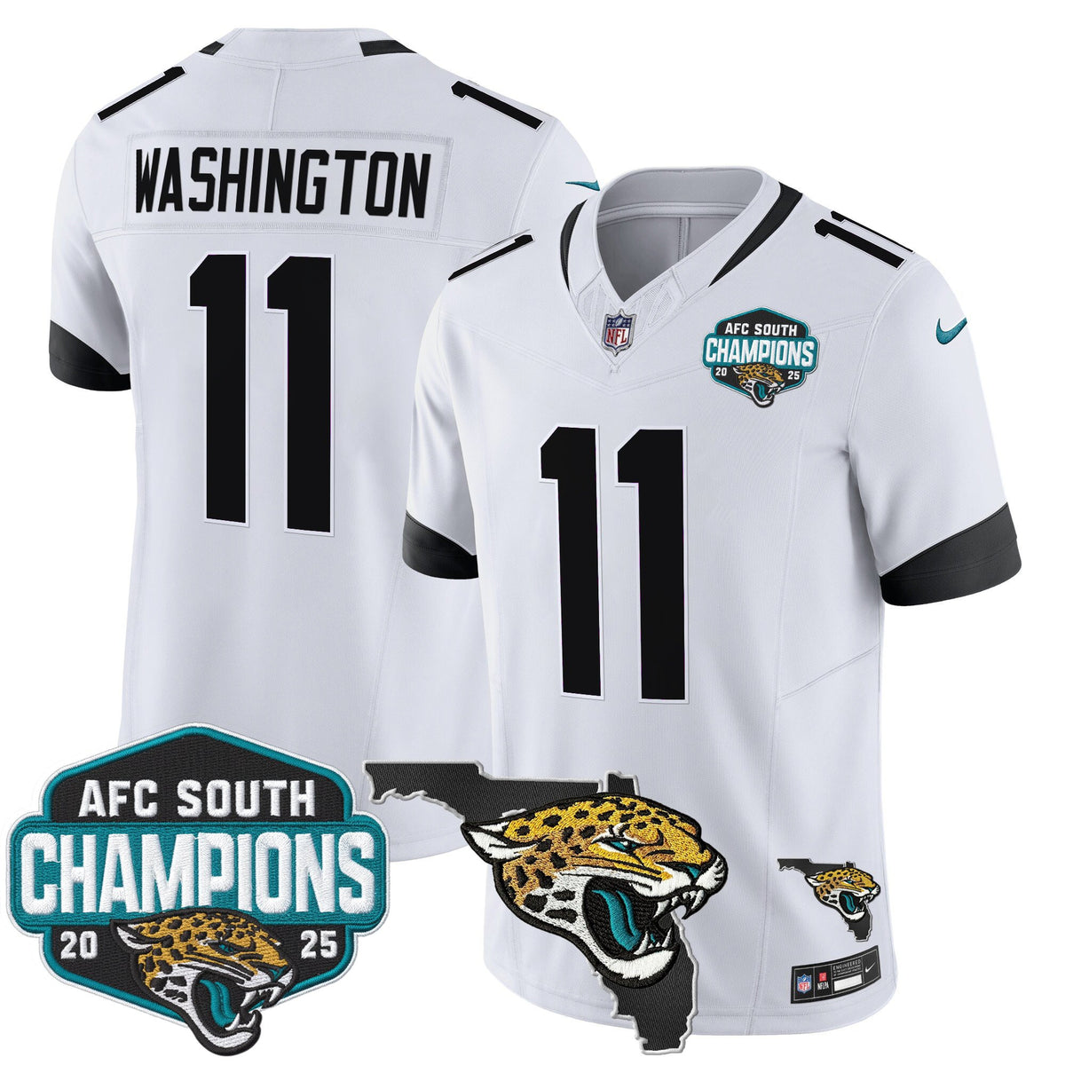 Men's Jacksonville Jaguars 2025 AFC South Division Champions & Florida Patch Vapor Jersey - All Stitched