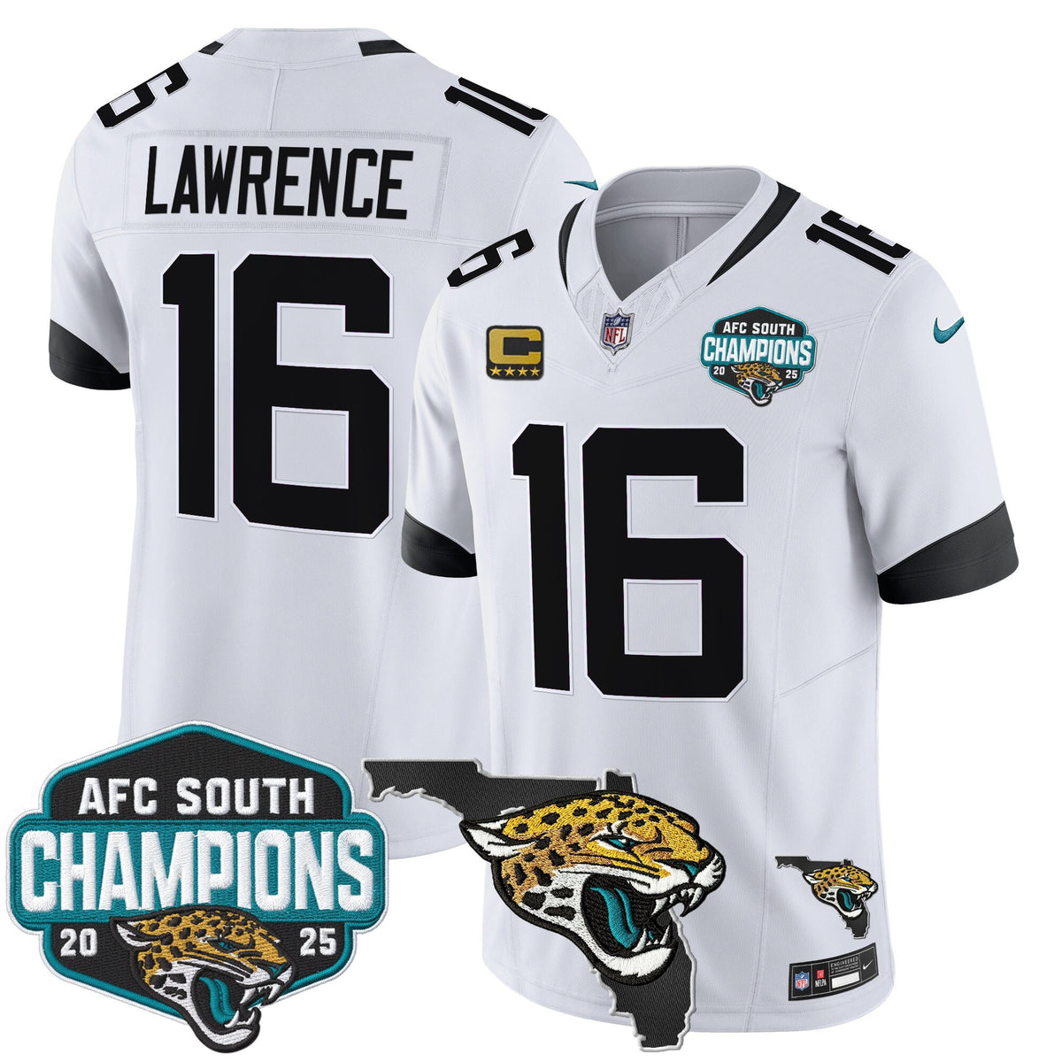 Men's Jacksonville Jaguars 2025 AFC South Division Champions & Florida Patch Vapor Jersey - All Stitched