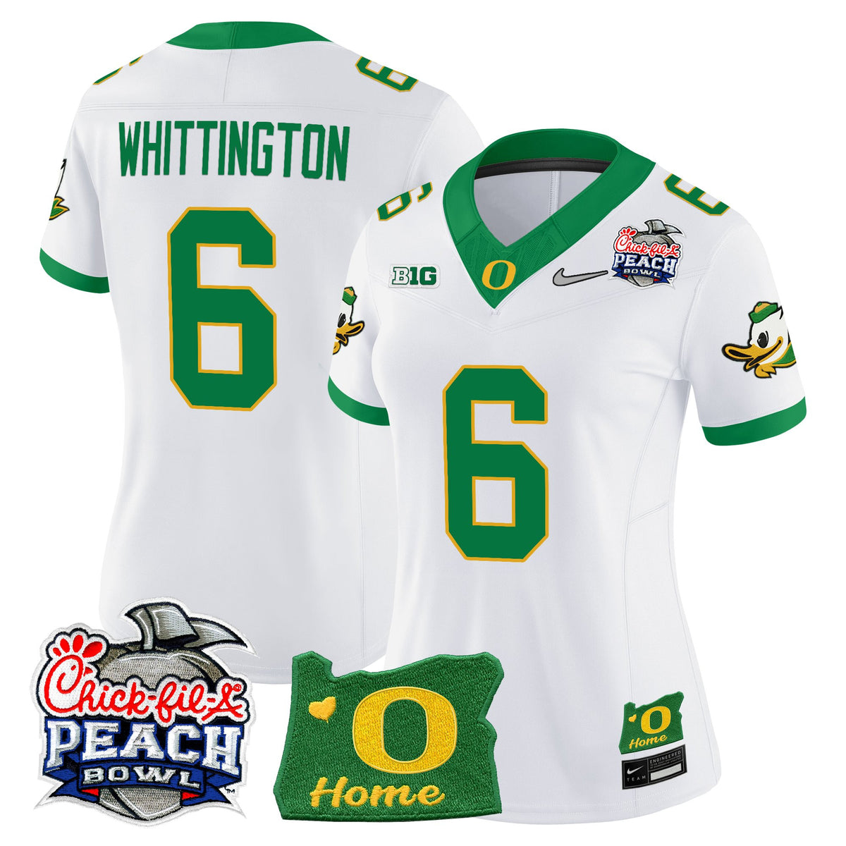 Women's Oregon Ducks 2026 Peach Bowl & Oregon State Patch Vapor Limited Jersey - All Stitched