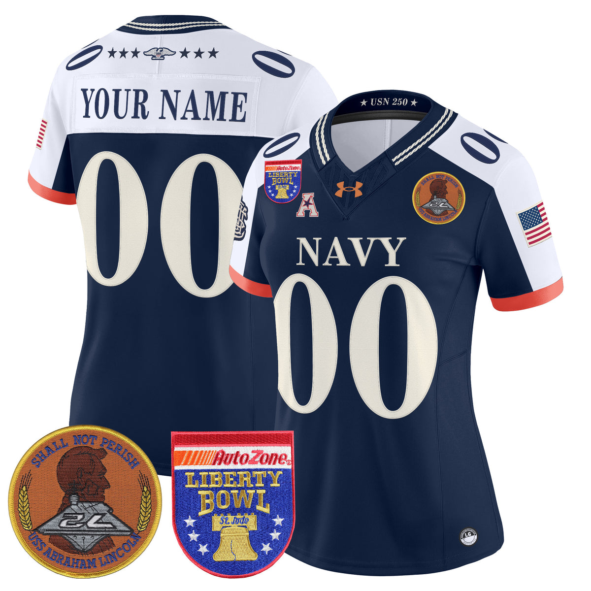 Navy Midshipmen 250th Anniversary Vapor Limited Custom Jersey - 2026 Liberty Bowl Patch - Stitched