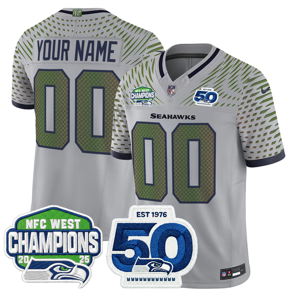 Seattle Seahawks 2025 NFC West Division Champions & 50th Anniversary Patch Vapor Limited Custom Jersey - All Stitched