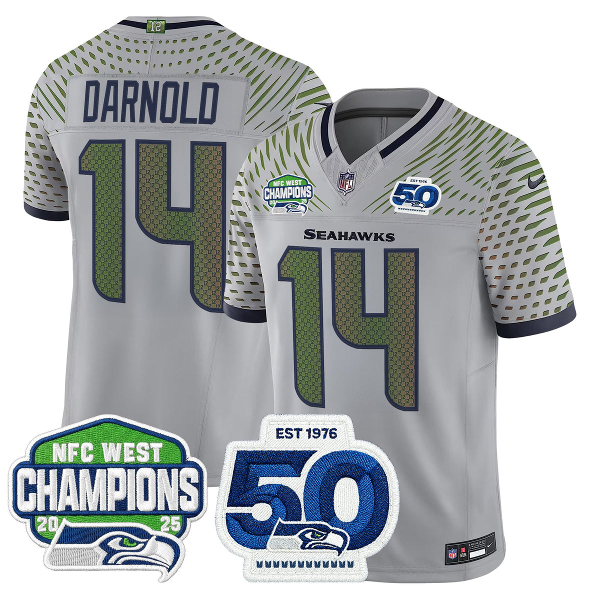 Men's Seattle Seahawks 2025 NFC West Division Champions & 50th Anniversary Patch Vapor Limited Jersey - All Stitched